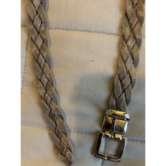 Women’s Braided Metallic Belt Silver Gold Tone Mesh 38” Adjustable Waist Cinch F - Picture 2 of 4